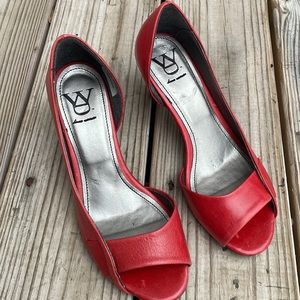 Red Leather D'orsay Peep Toes Shoes Size 37